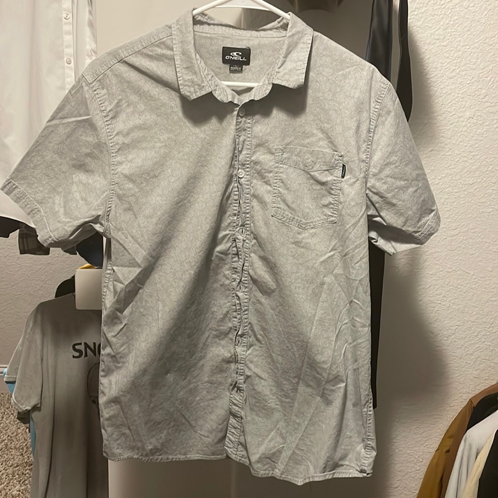 Button up shirt. Gray. Thin material.